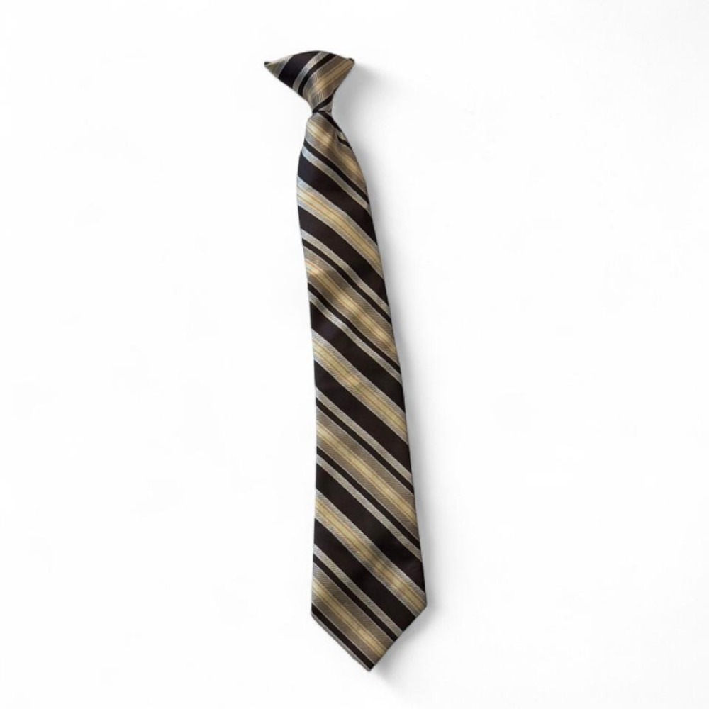 Vintage 90s Earrhy Tones Striped Clip‎ On Tie, Boys